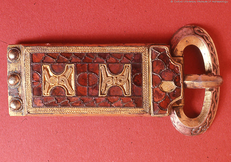 Silver-gilt, gold and garnet cloisonné buckle and buckle plate from the Guilton Grave.